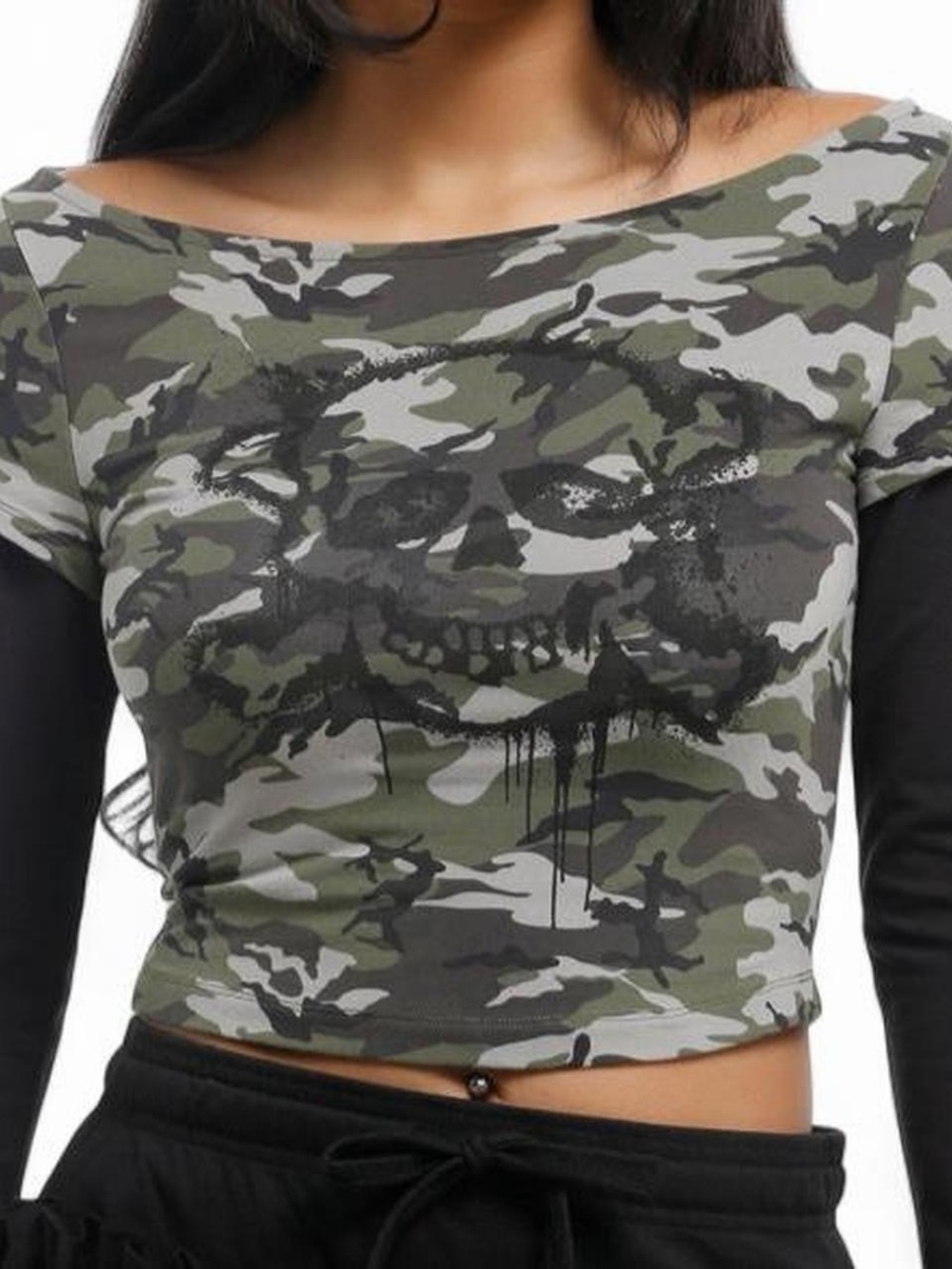 Social Collision Graffiti Skull Camo Girls Long-Sleeve Top Size XL